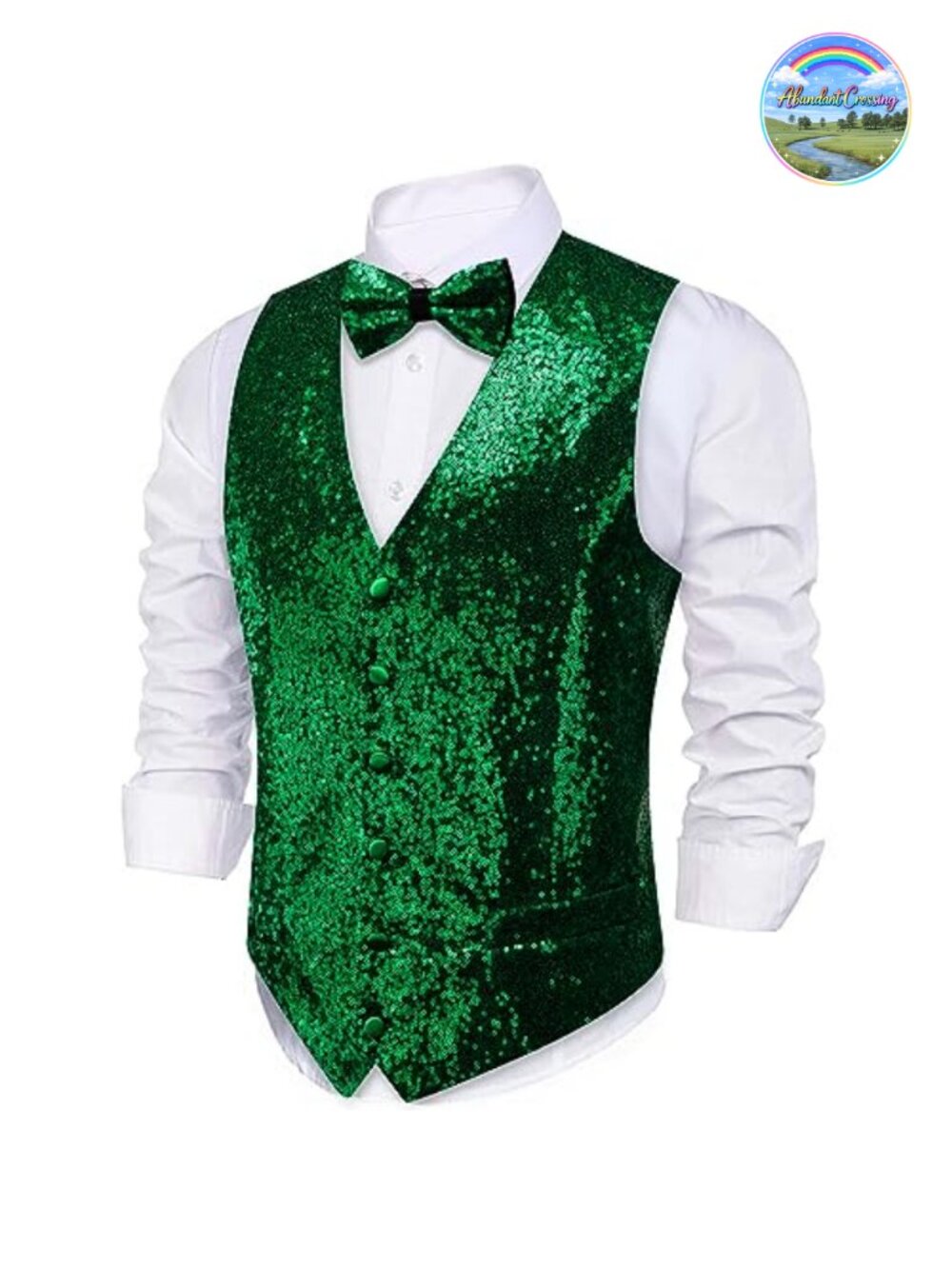 Mens Sequin Vest Bowtie Set 2PCS V-Neck Button Sleeveless Disco Prom Party